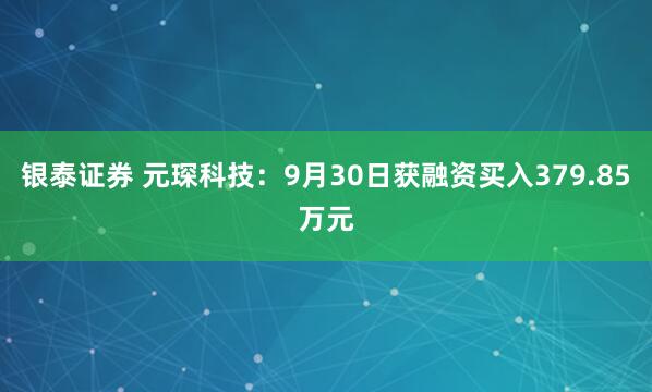 银泰证券 元琛科技：9月30日获融资买入379.85万元
