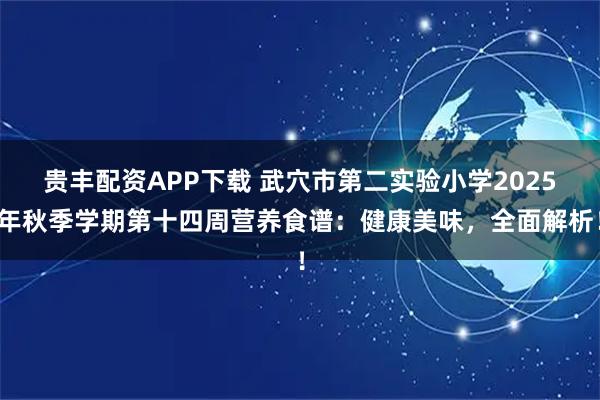 贵丰配资APP下载 武穴市第二实验小学2025年秋季学期第十四周营养食谱：健康美味，全面解析！